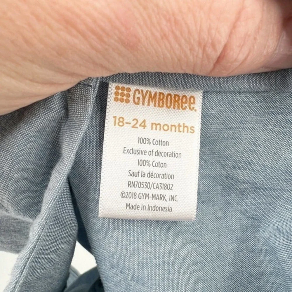 Gymboree Rainbow Pocket Chambray Denim Dress Button Back EUC